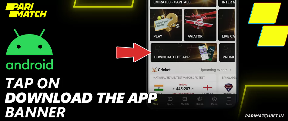 Tap on Download The App banner at Parimatch