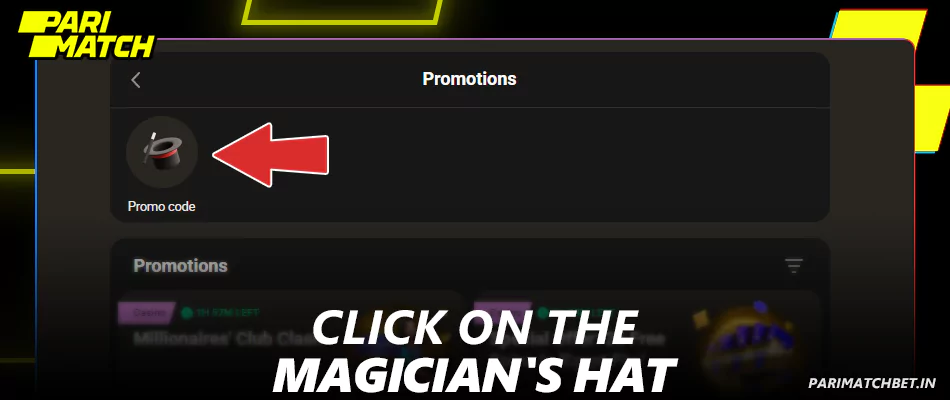 Press on the icon with a magician’s hat at Parimatch