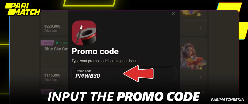Input Parimatch promo code