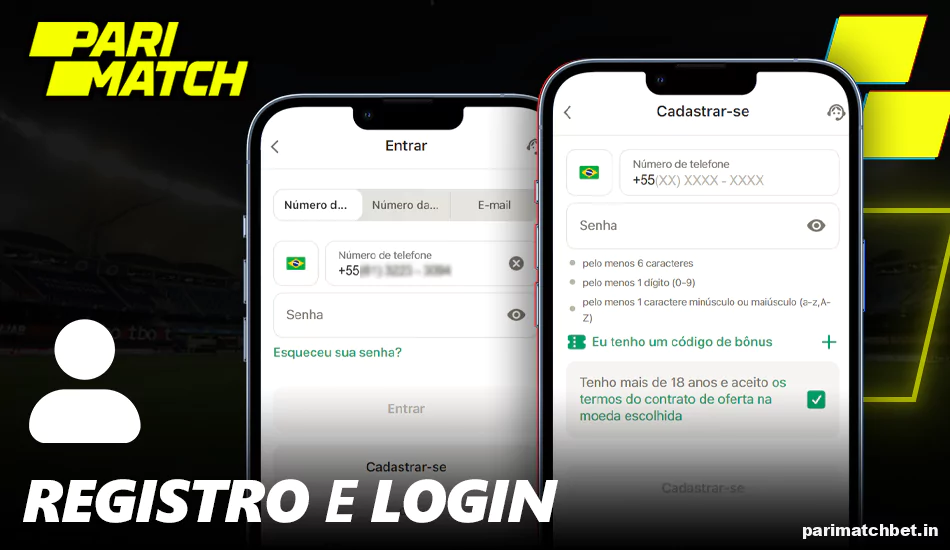 Registro e login no app móvel da Parimatch